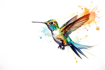 Fototapeta premium watercolor hummingbird on white background