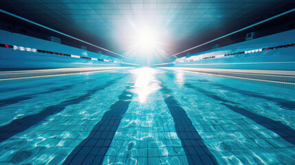 Sparkling pool with lanes ready for swimmers