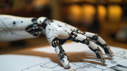 A robot hand draws a picture. Generative AI.