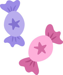Vector pink and purple candies with stars. Fairytale themed birthday sweets. Cute magic candy bar design element. Sweet caramel icon.