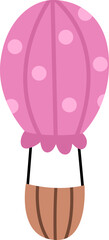 Vector pink hot air balloon. Fairytale themed air transport. Cute magic transportation design element.