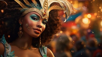 beautiful black woman dressed as carnival enjoying the party