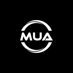 MUA letter logo design with black background in illustrator, cube logo, vector logo, modern alphabet font overlap style. calligraphy designs for logo, Poster, Invitation, etc.