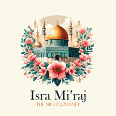 Al isra and miraj design with al aqsa illustration background