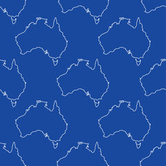 Seamless pattern of Australia maps in white outline on blue background