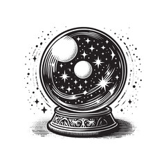 Magic crystal ball of predictions. Beautiful vintage engraving vector illustration, icon, logo