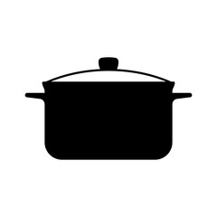 Pan icon. Soup pot with lid. Black silhouette. Front side view. Vector simple flat graphic illustration. Isolated object on a white background. Isolate.