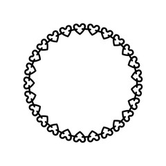 Round chain frame with hearts. Black silhouette. Front side view. Vector simple flat graphic illustration. Isolated object on a white background. Isolate.