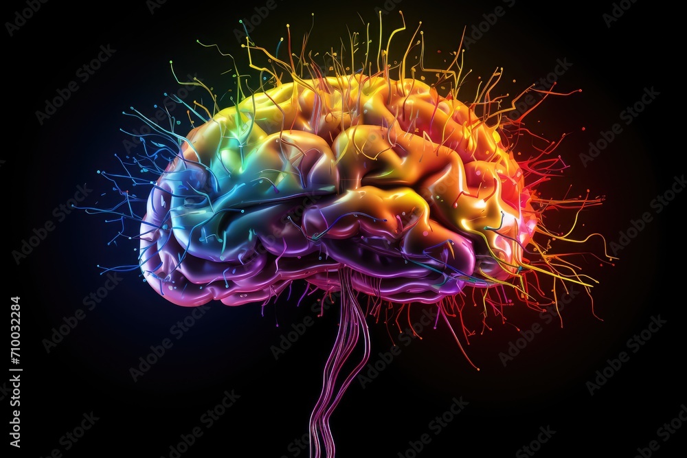 Poster colorful brain axon with neural pathways shape cognitive abilities in brain anatomy. brain health re