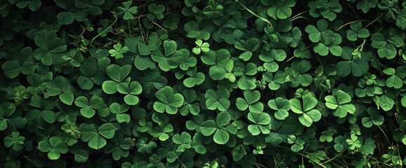 A verdant sea of luck; clovers carpet the earth in lush green, a natural mosaic of fortune's favored emblem - obrazy, fototapety, plakaty