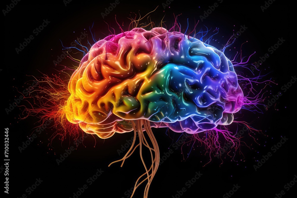 Poster colorful brain axon with neural pathways shape cognitive abilities in brain anatomy. brain health re