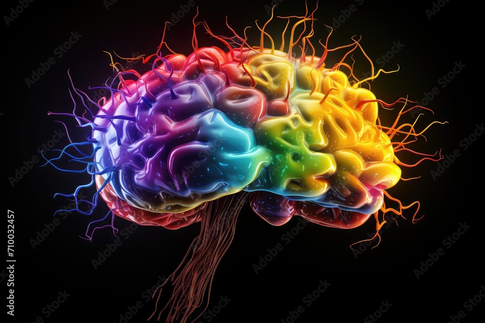 Poster colorful brain axon with neural pathways shape cognitive abilities in brain anatomy. brain health re