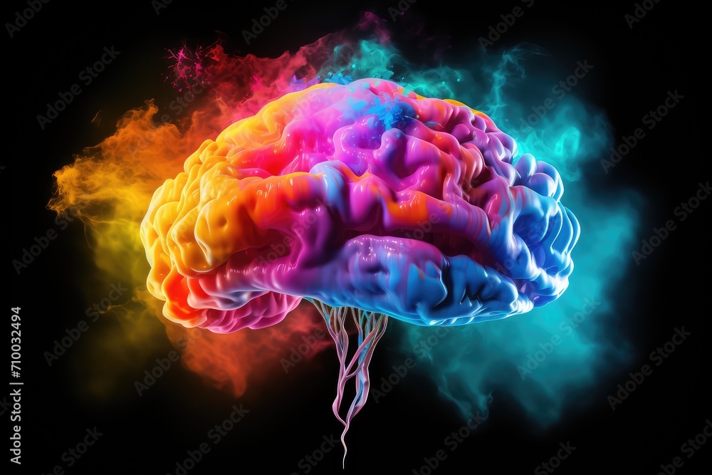 Poster colorful brain axon with neural pathways shape cognitive abilities in brain anatomy. brain health re