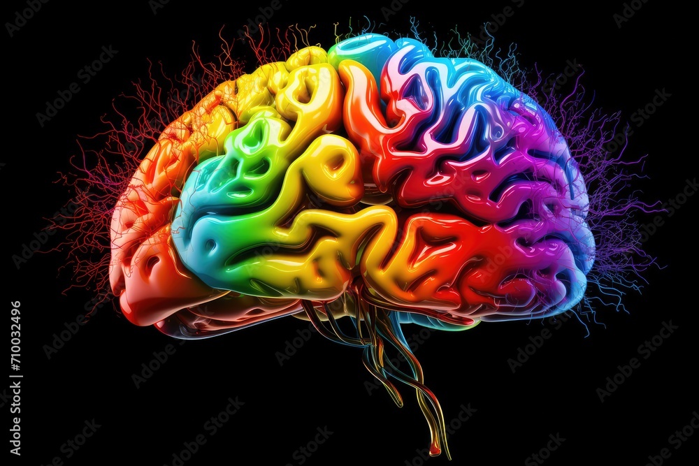 Poster colorful brain axon with neural pathways shape cognitive abilities in brain anatomy. brain health re