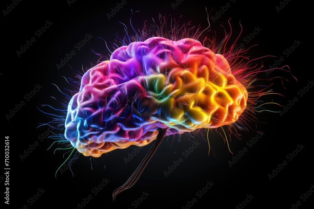 Poster colorful brain axon with neural pathways shape cognitive abilities in brain anatomy. brain health re