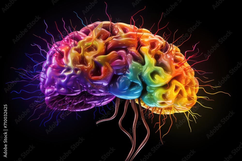Poster colorful brain axon with neural pathways shape cognitive abilities in brain anatomy. brain health re