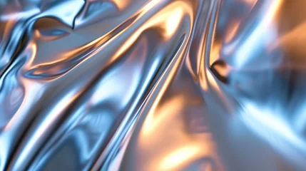 Tuinposter Chrome melting holographic liquid metal leather fabric wallpaper background © Irina