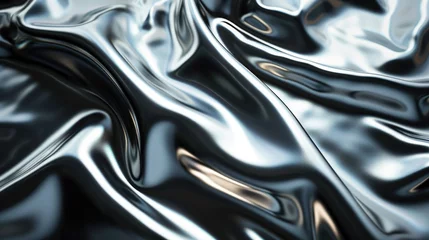 Fotobehang Chrome melting holographic liquid metal leather fabric wallpaper background © Irina