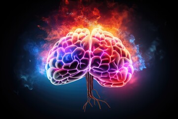 human brain light axon with fire, long-term memory, storage of information, short-term memory, mind processing informations and stimuli, brain's neurons fire, deep learning and remembering process