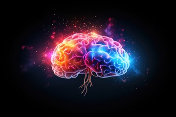 human brain light axon with fire, long-term memory, storage of information, short-term memory, mind processing informations and stimuli, brain's neurons fire, deep learning and remembering process