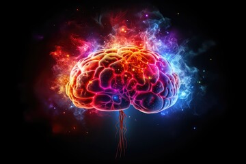 human brain light axon with fire, long-term memory, storage of information, short-term memory, mind processing informations and stimuli, brain's neurons fire, deep learning and remembering process