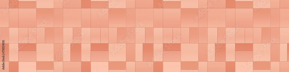 Aufkleber peach fuzz color colored square rectangular brick tiles wall texture wide background illustration, s