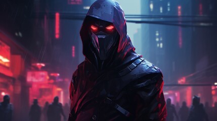 Fototapeta na wymiar Cyberpunk ninja red eye warrior futuristic character AI generated image