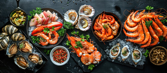 Gourmet Seafood Feast with Diverse Shellfish, Crustaceans, and Fish Selection
