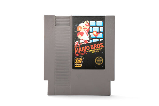 Vintage Super Mario Bros NES Game Cartridge - Iconic Retro Gaming Collectible with transparent shadow