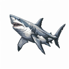 Fototapeta premium pixelated art of a giant white shark isolated on white background