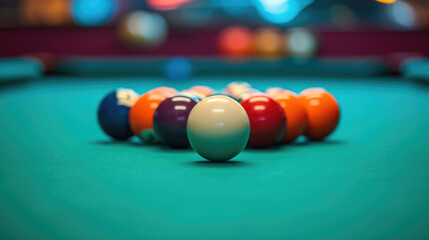 Billiard Balls Arranged in Triangle on Pool Table