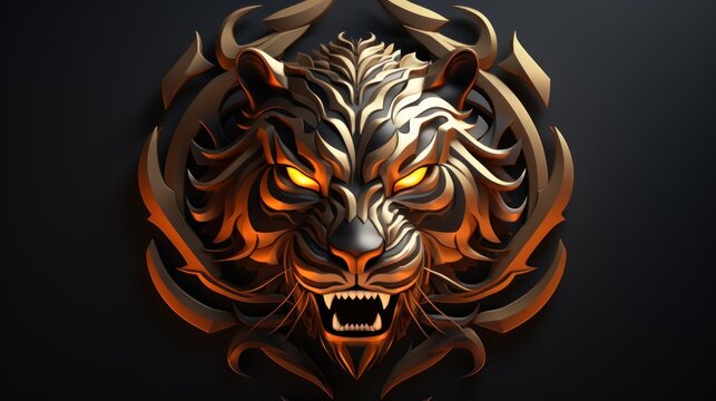 Tiger head 3D logo background AI generated image