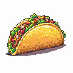 Pixelated art illustration of a beef crunchy taco against a white background
