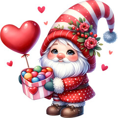  Gnome Valentine Moment Watercolor  illustration, isolated on a white background
    