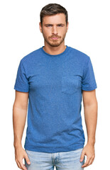 Fototapeta premium Handsome caucasian man wearing casual clothes skeptic and nervous, frowning upset because of problem. negative person.