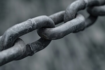 A close-up image of a metal chain link, highlighting the strength and detail of the interlocked steel.