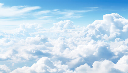 Naklejka na ściany i meble Tranquil Blue Sky with Fluffy Clouds and Vibrant Sunlight