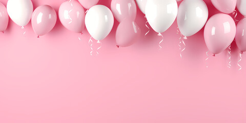Pink and white balloons composition background - Valentines day design banner