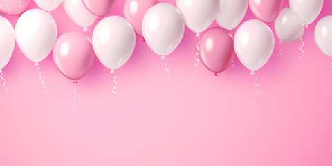 Pink and white balloons composition background - Valentines day design banner