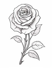 drawn rose with black pencil on a white isolated background
