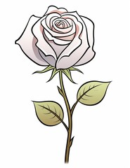drawn rose with black pencil and half-painted drawn rose with black pencil on a white isolated background