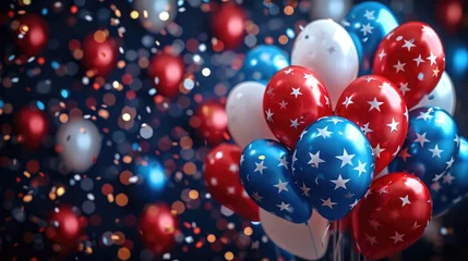 Deurstickers Patriotic balloons in red, White and blue, Celebrating Presidents' Day on a flag backdrop. Generative AI. © visoot