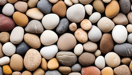 close-up of a pile of multicolored stones, arranged on a black background 