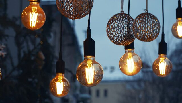 stylish light bulbs in the cafe