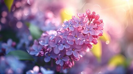 Beautiful spring flowers lilac in the sunlight, Soft selective focus. Generative AI.