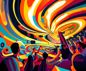 A psychedelic concert with swirling colors. vektor icon illustation