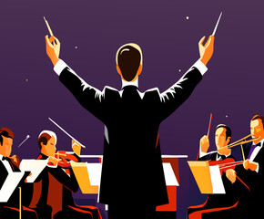 A symphony conductor in mid-performance. vektor icon illustation