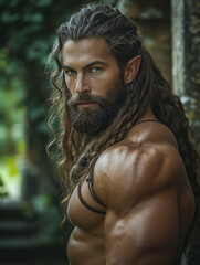 portrait of a muscular elf man - generative ai