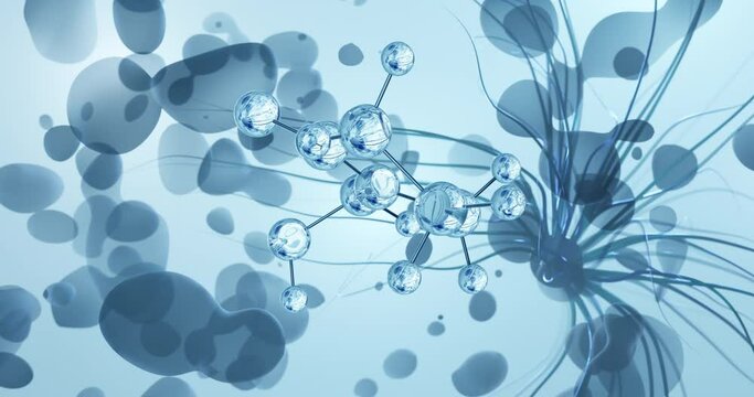 Polyvinylpyrrolidone molecule, rotating 3D model of vinyl polymers, looped video on a black background