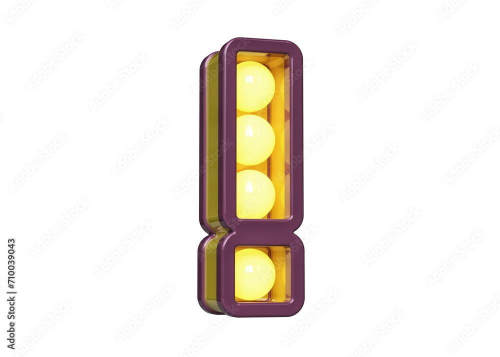 Aufkleber light bulb box in the shape of exclamation point in purple and yellow. high quality 3d rendering.
